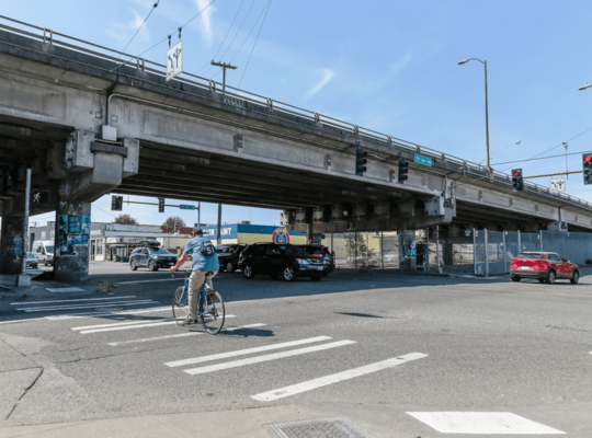 View of 15th Ave NW and Leary Way NW, just north of the Ballard Bridge