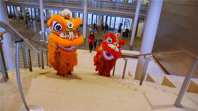 Lions perform during a Lunar New Year celebration at Seattle City Hall