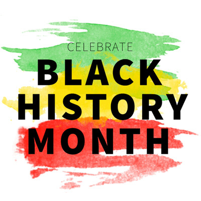 Red, gold and green stripes of paint with the words Black History Month on the top