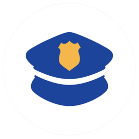 Graphic illustration of blue police hat with yellow star.