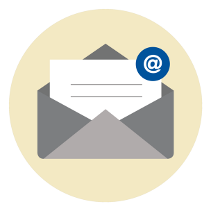 Graphic illustration of an open envelope with a letter inside meant to represent email.