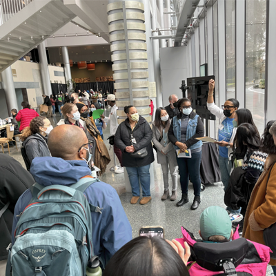 Group of people on a tour at Seattle Center, the King County Seattle Clinic.