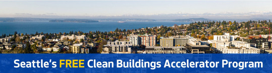 Clean Buildings Accelerator Banner - Aerial picture of mid-rise apartment buildings