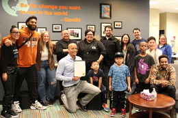 DEEL Director Dwane Chapelle and K-12 Advisor Mustafa Bulale with Friends of the Children-Seattle youth and staff