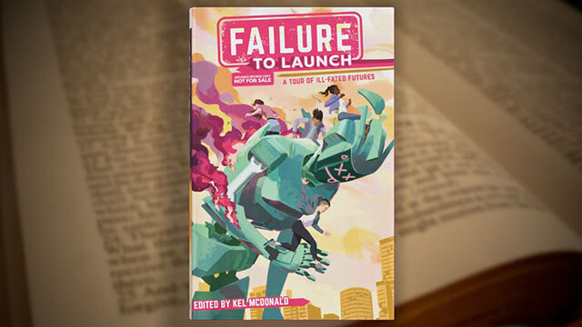 Book cover illustrated with people riding robot, title reads "Failure to Launch"