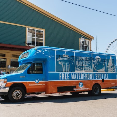 waterfront shuttle parked along waterfront