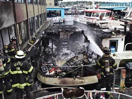 2-Alarm marina fire destroys two houseboats docked in the 1800 block of Westlake Ave. N. in the Westlake neighborhood.