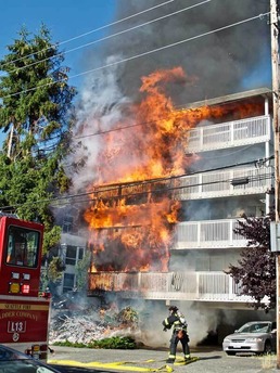 July 4, 2020 fire in an apartment building in the West Seattle neighborhood that was caused by fireworks.