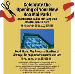 graphic with hoa mai park opening and image of park