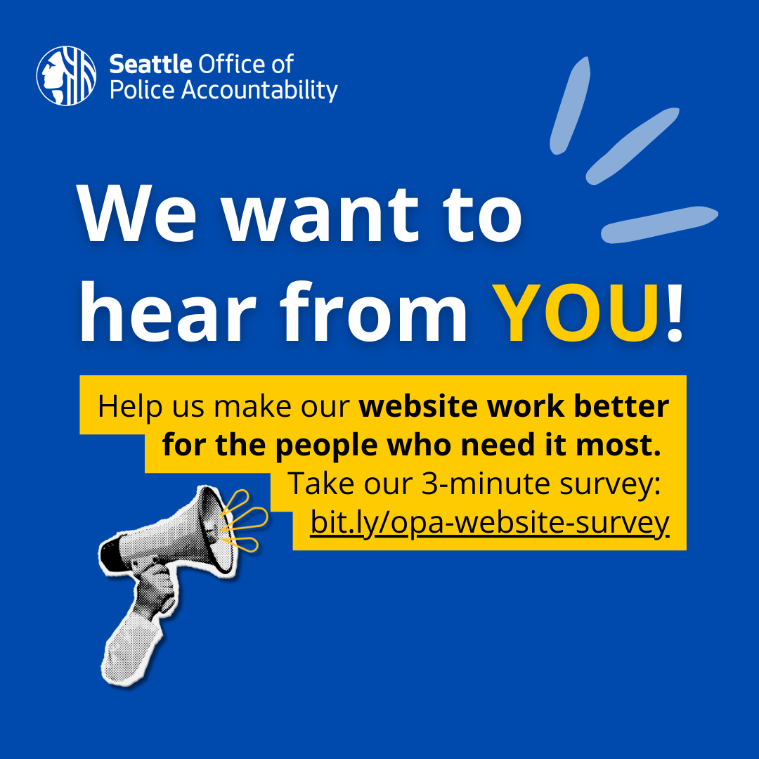 Graphic illustration that reads: "We Want to Hear From You! Help us make our website work better for the people who need it most."