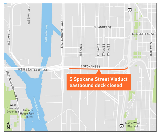 South Spokane St Viaduct Overview Map EB Closures