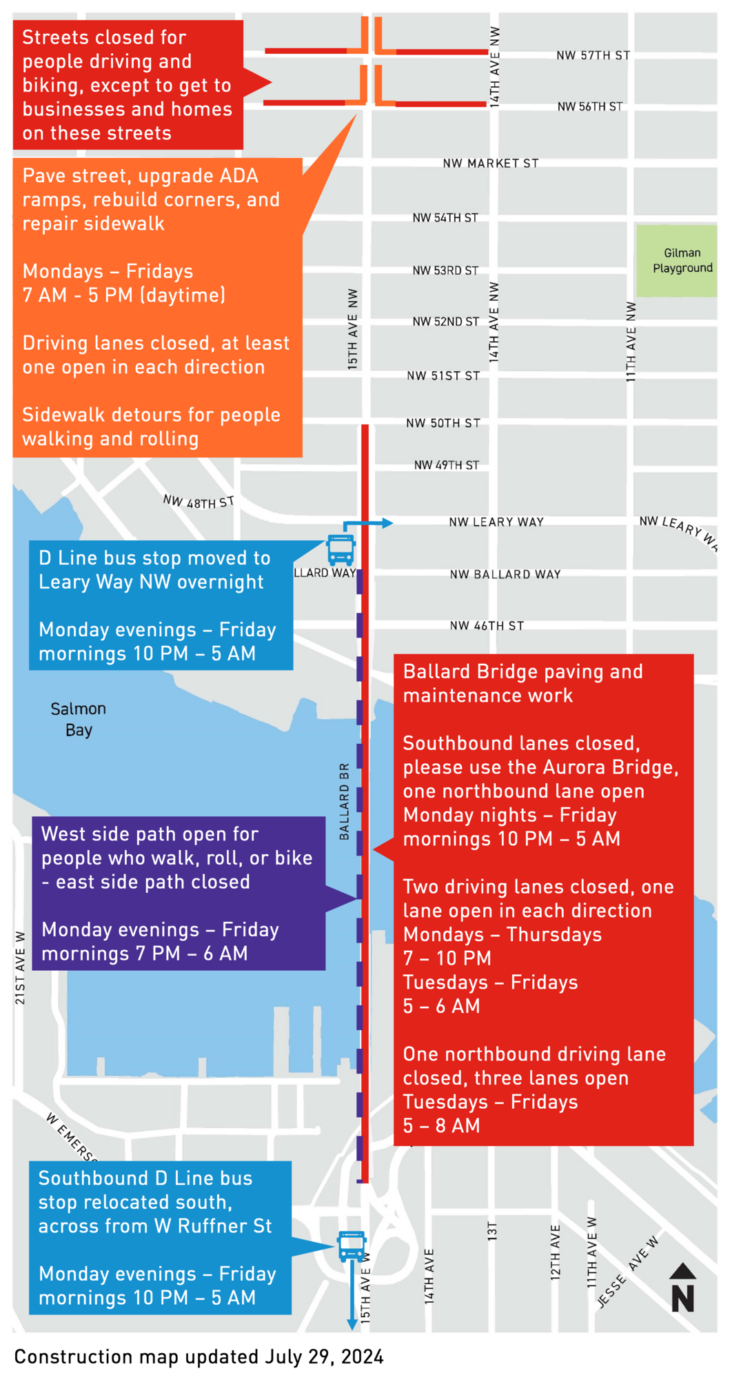 Updated construction map for July 29, 2024