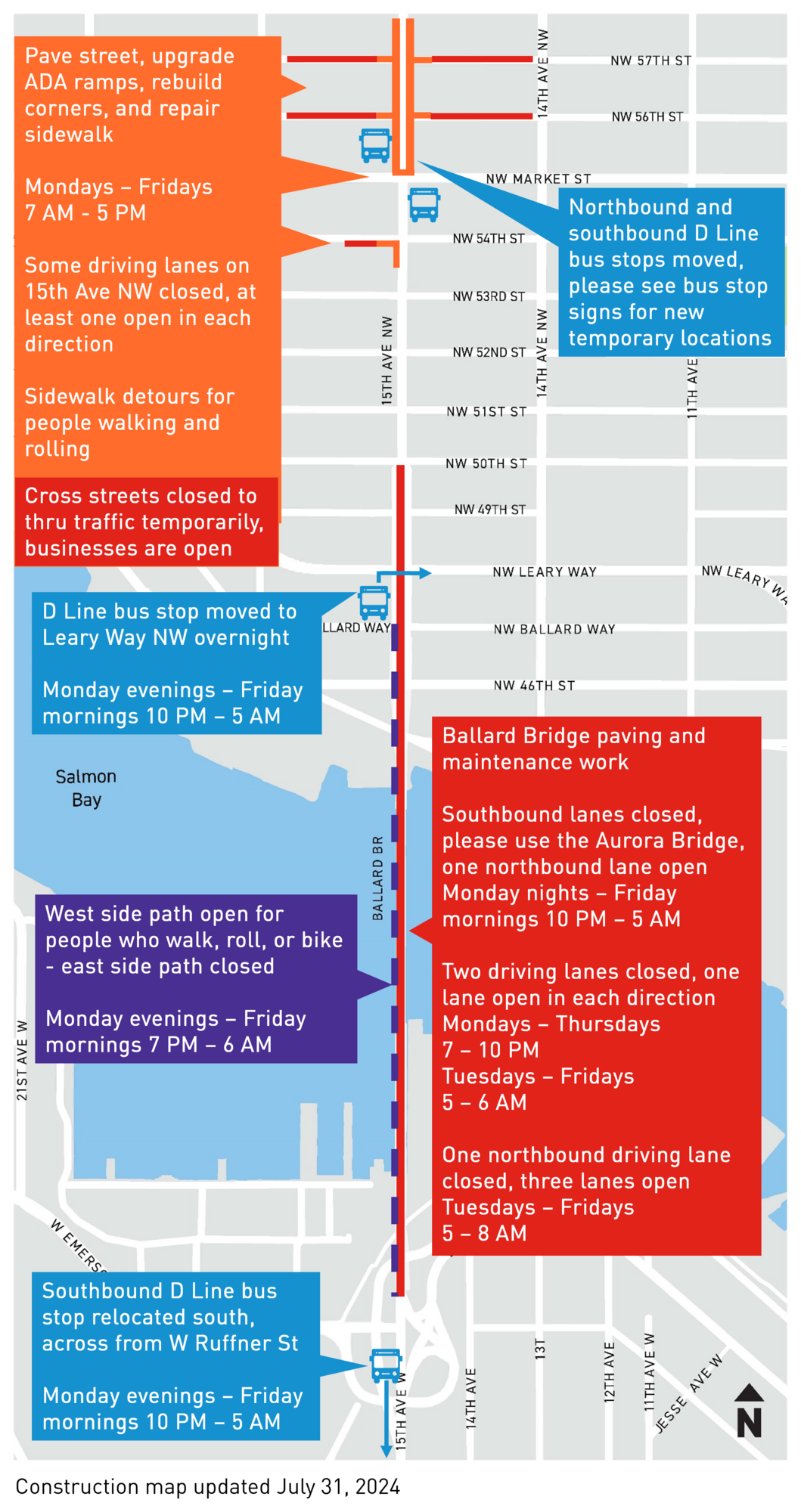 Updated construction corridor map as of August 2, 2024