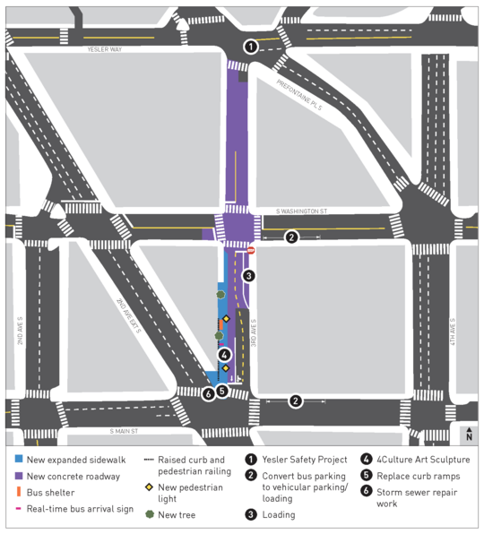3rd Ave S & S Main St Bus Stop Improvements graphic map of project design