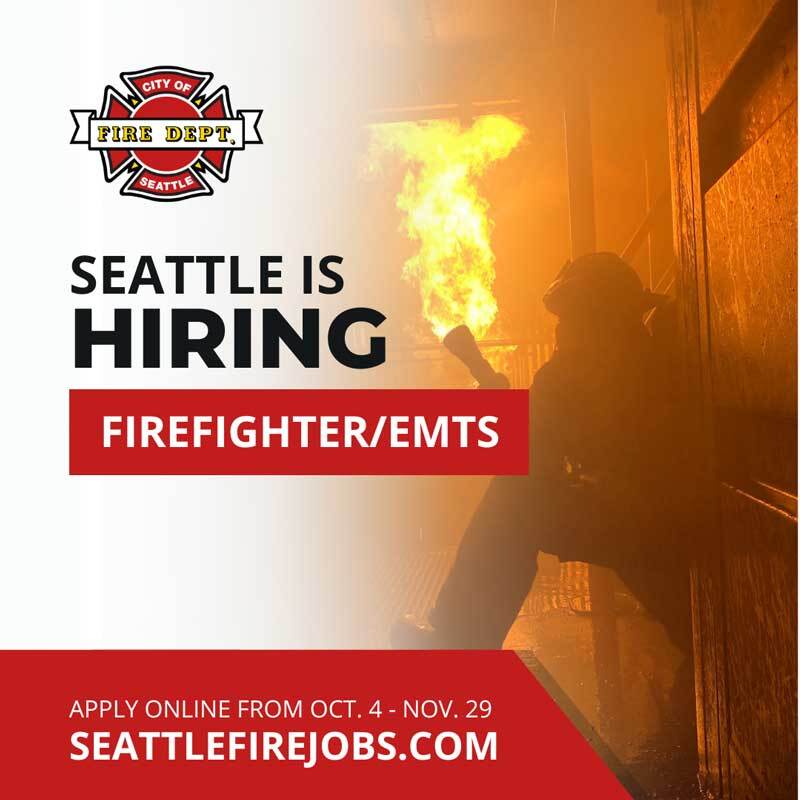 Graphic promoting the upcoming application period for entry-level firefighters.