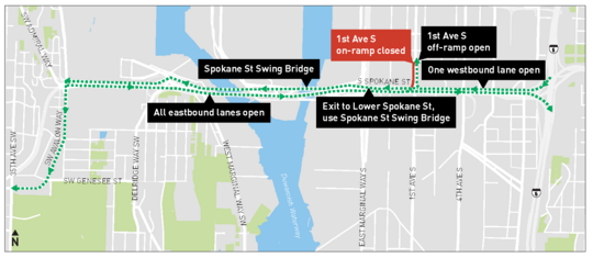 Spokane Viaduct Detour Map [20240910]