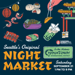 graphic with food and text stating Seattle's Original Night Market