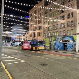 3rd ave showing bus and lights above the street