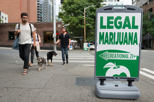 cannabis store sign in downtown seattle
