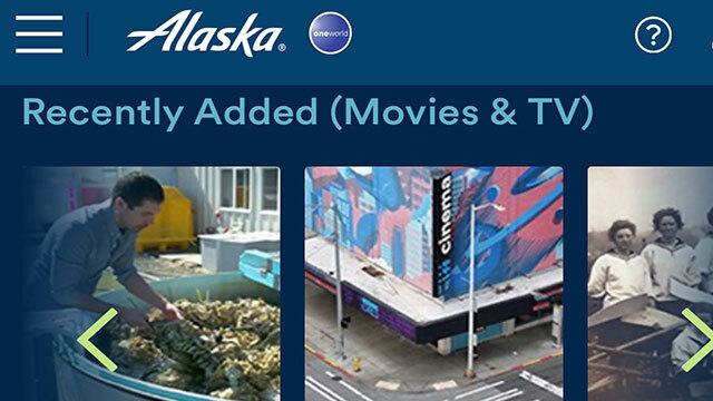 Screenshot of Alaska in-flight entertainment webpage