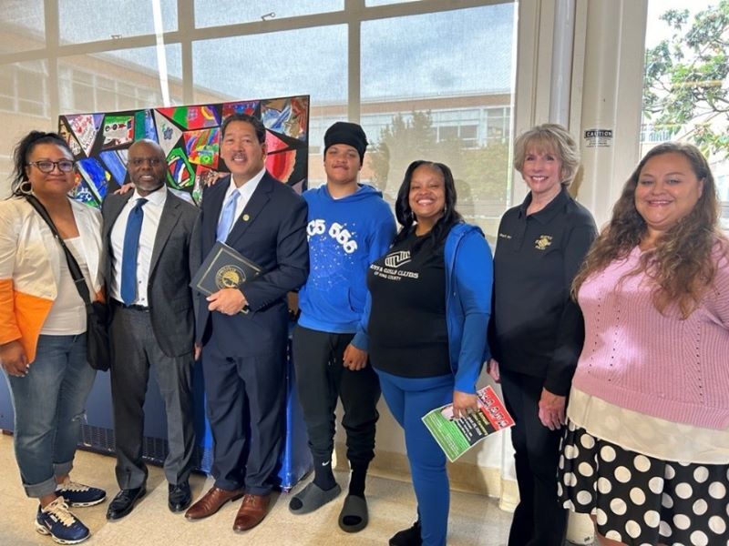 Mayor Harrell and Superintendent Jones with students and leaders at Rainier Beach High School