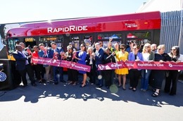 Mayor Harrell and other leaders cut a ribbon for the Rapid Ride G