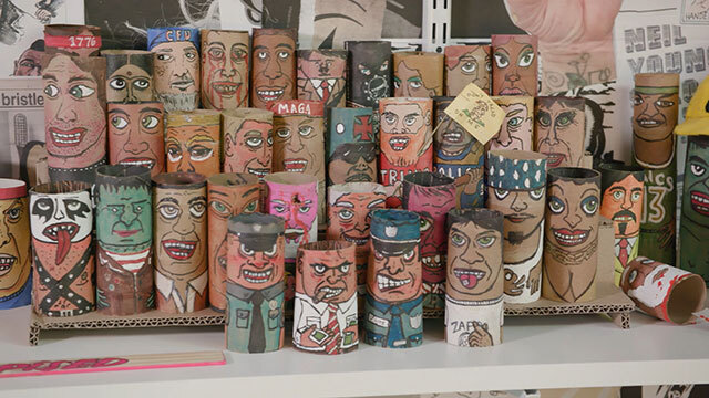 Toilet paper rolls with painted faces