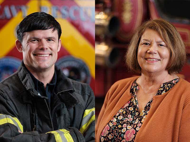Portraits of Seattle Firefighter Jordan Bradbury and civilian Debbie Brooks