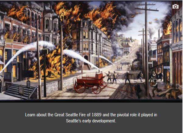 Historic painting illustrating the Great Seattle Fire of 1889