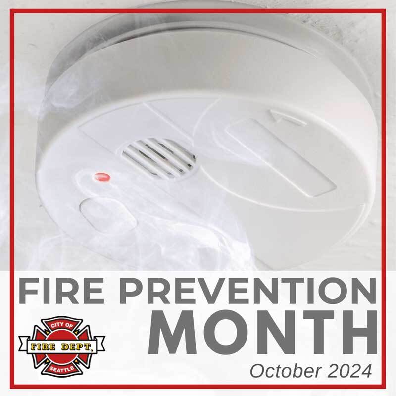 Graphic of a smoke alarm to promote October as Fire Prevention Month