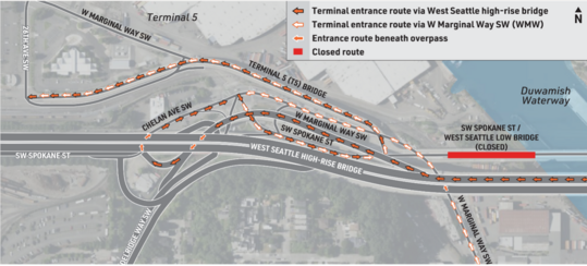 Spokane St Swing Bridge #1 Detour Map