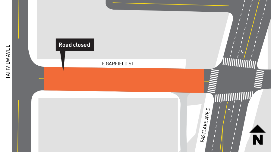 Map showing E Garfield St closure between Fairview Ave E and Eastlake Ave E