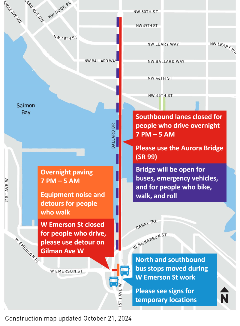 Map of partial bridge closure with detour information, which is provided below. 