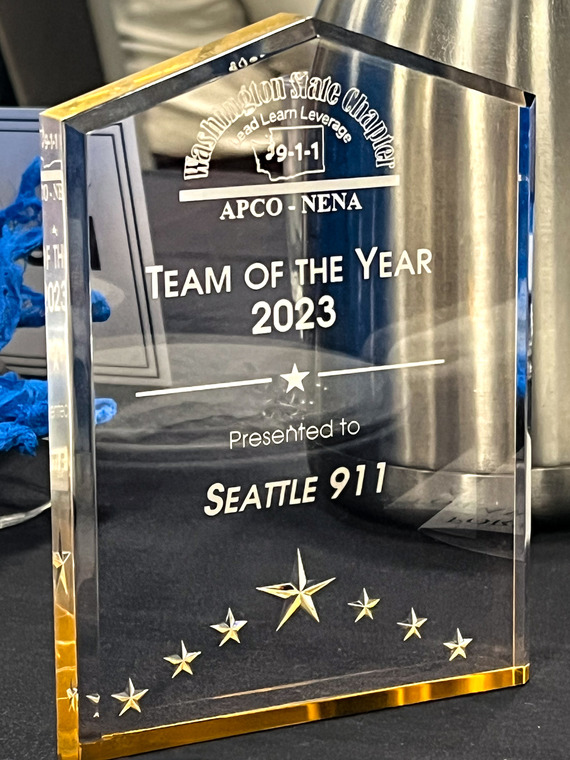 Photo shows actual Washington State APCO -NENA 2023 Team of the Year Award