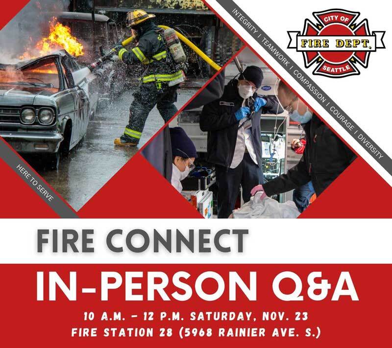 Graphic promoting the Nov. 23 Fire Connect In-person Question and Answer session at Fire Station 28