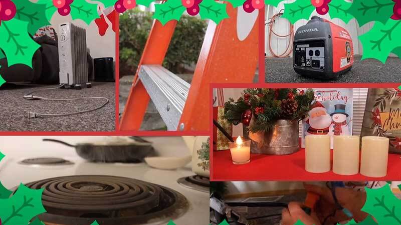 Graphic featuring holiday fire safety tips