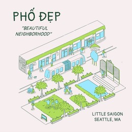 graphic titled pho dep beautiful neighborhood with illustration of little saigon