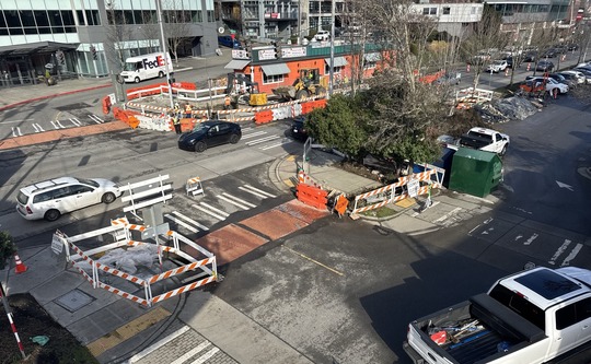 Aerial view of construction on Westlake Ave. 