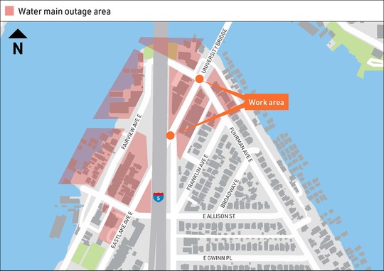 The properties highlighted in red will experience the water shutoff on Sunday, March 16.