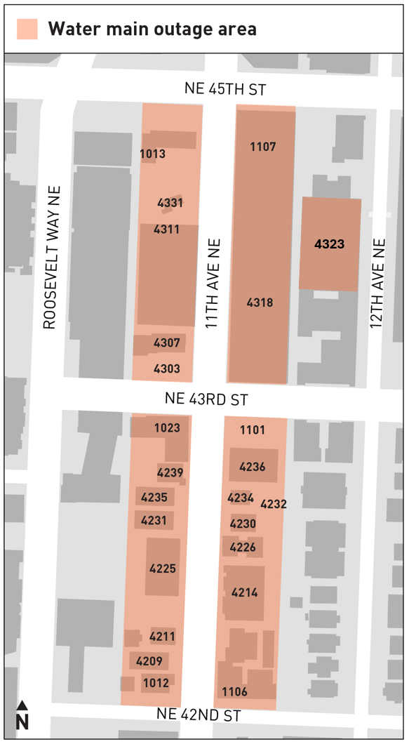 The properties highlighted in red will experience the water shutoff on Friday, March 21.   