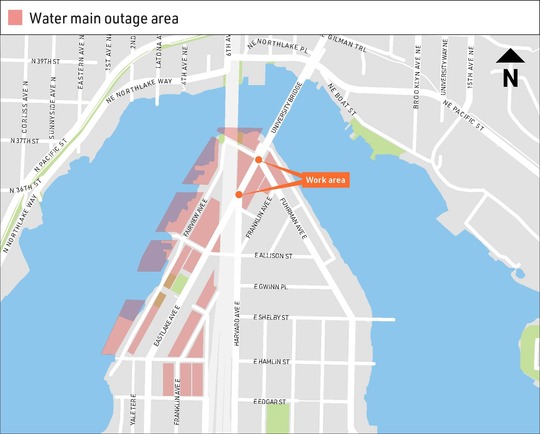 The properties highlighted in red will experience a water outage on March 23. 