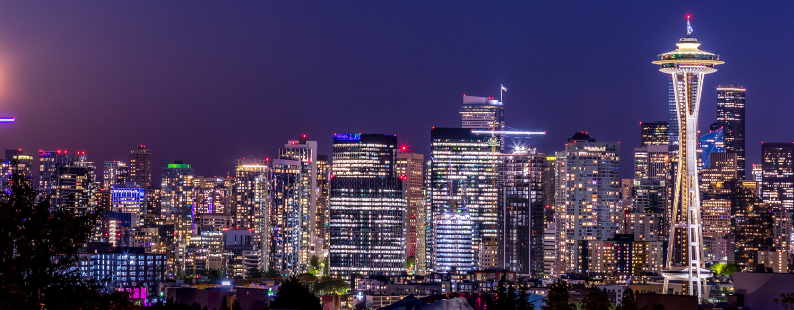 Seattle Skyline at night, with the Space Needle.