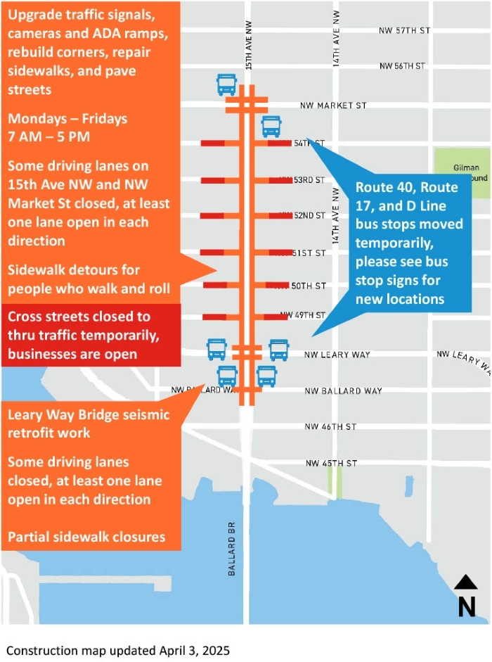 15th Ave WNW Construction Map updated April 3, 2025