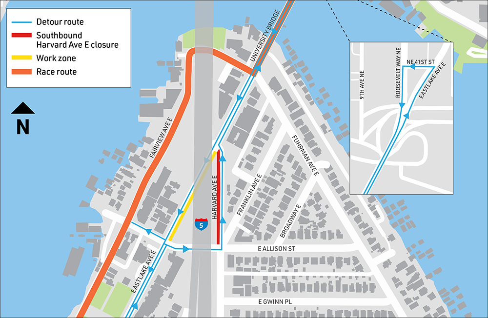 A map of the detour for Saturday, April 5.