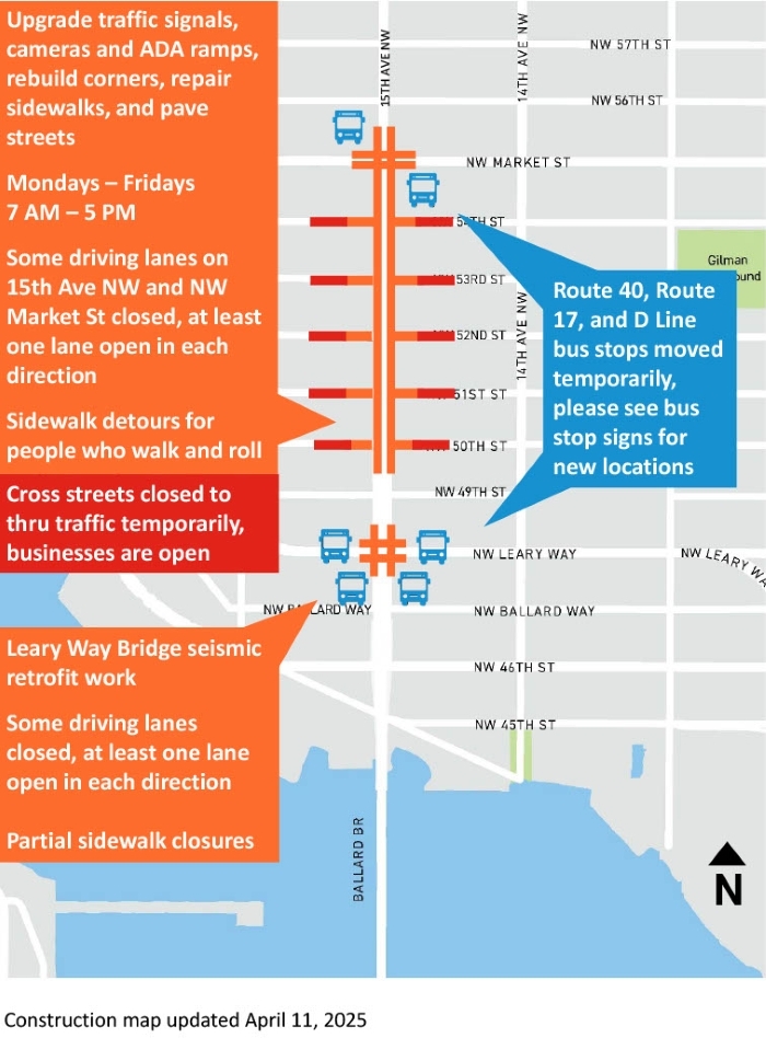 15th Ave WNW Construction Map, updated April 11, 2025