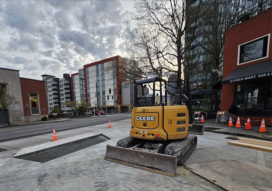 Construction Equipment and Road Work Signs on Denny Way
