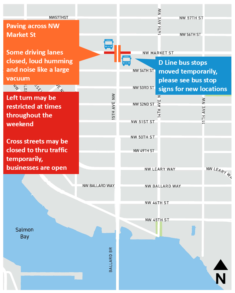 15th Ave WNW Construction Map for overnight weekend work