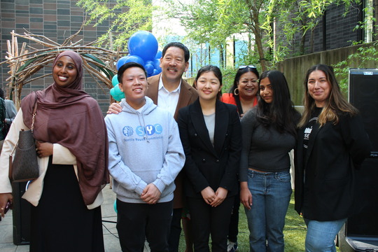 Mayor Harrell with members of the Seattle Youth Commission.