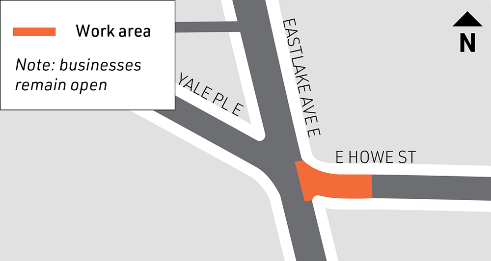 Map of closure on E Howe St.