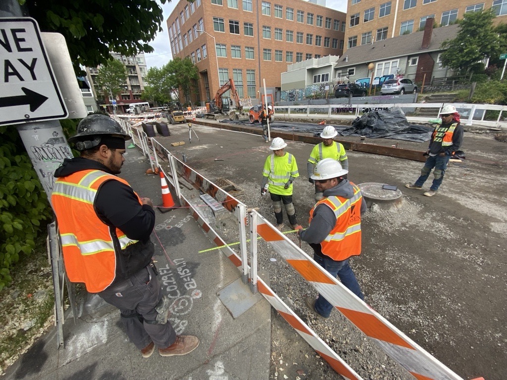 Crews are working to pave NE 43rd Street between Roosevelt Way NE and 11th Ave NE. 